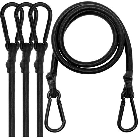 Spanngummi mit Karabiner 4er Set 180cm Schwarz für Gepäck, Auto, Outdoor (1/5)