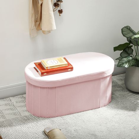 Rose 76x38x35 cm - Banc de rangement en puff pliant 72 L Rembourré en velours Malle de rangement
