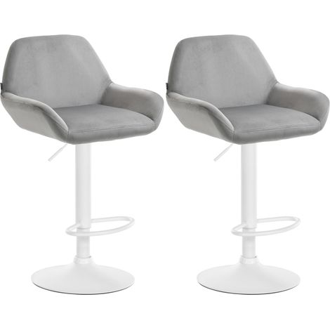 Set de 2 Taburetes de cocina Braga en terciopelo Gris Metal blanco mate (1/5)