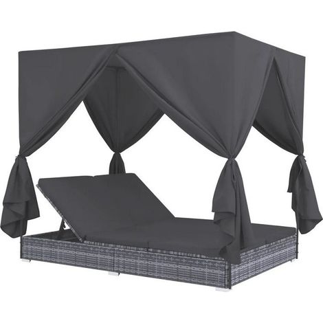Lit de jardin à baldaquin polyester et résine tressée gris Uvo (1/5)