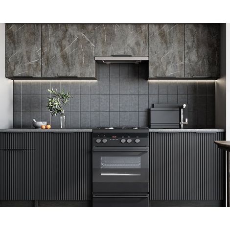Cuisine 240 cm aspect marbre et gris Bérangère (1/4)
