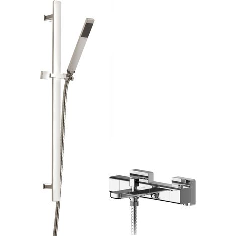 Empire Wall Mount Thermostatic Bath Shower Mixer Tap with Slide Rail Kit - Chrome - Balterley