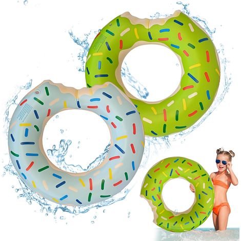 Lot de 2 bouées Donut 70 cm (bleu clair et vert) – Extra épaisses et résistantes aux fuites, adaptées aux enfants de 5 à 9 ans (1/5)