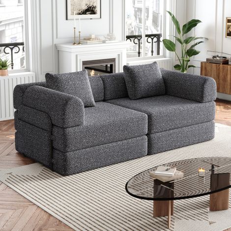 Divano letto 2 in 1 in ciniglia con vano bracciolo OKMYHOME (1/5)