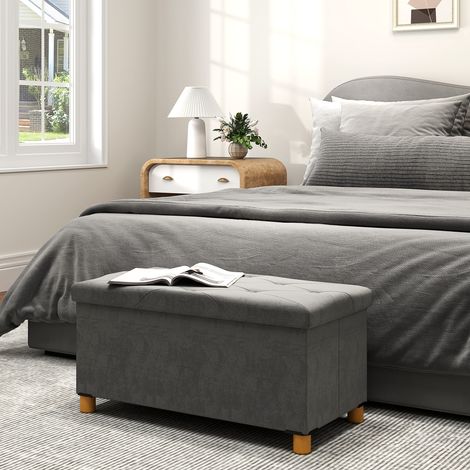 Capacité Support Rangement Rembourré Charge Salon Chambre Mobilier Intérieur Velours Gris 67 l 120 kg 76x38x38cm