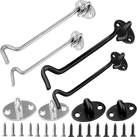 4 pièces de loquet de porte en acier inoxydable, crochet, cabine, protection, loquet de portail pour porte de grange coulissante, fenêtre (110 mm/155 mm) (1/5)