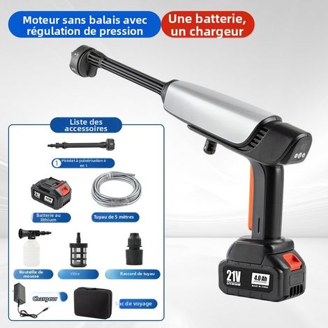 Nettoyeur Haute Pression sur Batterie 100 bar – Motore Brushless, 1 Batteria 21V, Débit 4 L/min, pour Nettoyage Extérieur Efficace (1/4)