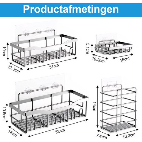 Estante de ducha de acero inoxidable galvanizado，5 piezas，Organizador de baño，Soporte para champú de ducha，Plateado (1/4)