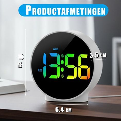 Reveil Numerique avec LED Ecran Incurvé, Rond Digitale Reveil Matin Moderne avec 2 Alarme, Fonction Snooze, 12/24H, 4 Luminosité Réglable pour Chambre Bureau Salon, Chiffres Colorés (1/3)