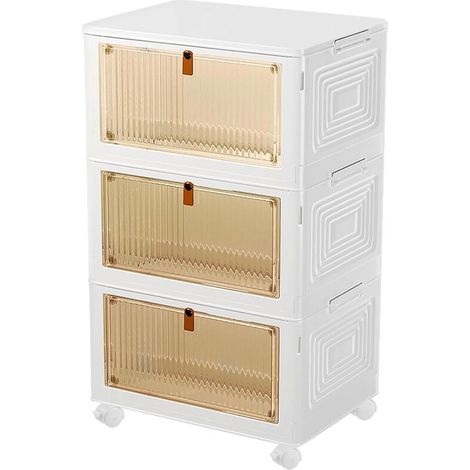 Coffre de Rangement 3 Étages Pliable avec Roulettes Blocables – Multifonction pour Vêtements/Chaussures/Jouets – Design Gain de Place 39x28x64cm (Idéal Maison/Garage/Chambre d'Enfant) (1/5)