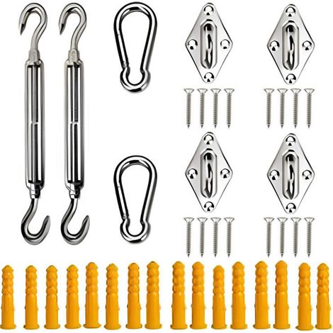 Kit de Fixation Voile d'ombrage, Kit de Montage pour Voile Solaire, Fixation Toile Ombrage, Fixation pour Triangle et Carré, Rectangle, Acier Inoxydable 316 de Qualité Marine (M5 24-Pcs) (1/5)