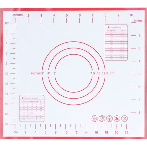 Tapis de cuisson en silicone anti-dérapant avec échelle de mesure, dimensions 29 x 26 cm, couleur rouge, accessoire idéal pour la pâtisserie et la préparation culinaire (1/5)