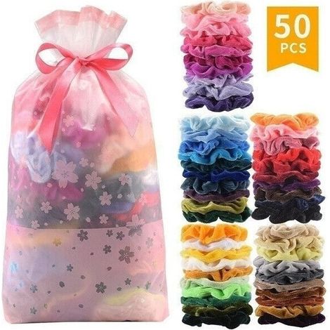 50 hochwertige Samt-Haargummis, Haarbänder für Damen und Mädchen, Haaraccessoires (1/4)