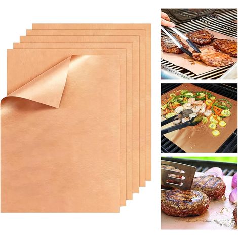 BBQ Grill Mat for Gas BBQ Charcoal Electric BBQ Grill Mat Set of 6 40 x 33 cm BBQ Film BBQ Accessories (Copper 1) (1/5)