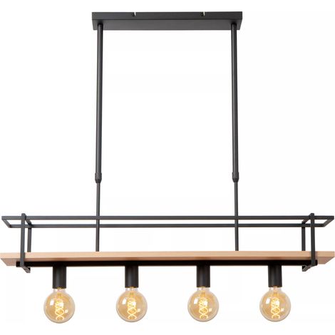 Lampada a sospensione industriale nera/legno Milonga 4xE27 (1/5)
