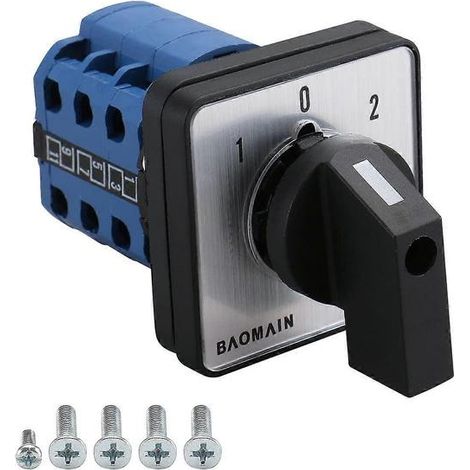 Commutateur inverseur BAOMAIN 20 A 660 V à 3 positions, sélecteur 1-0-2 à 12 bornes SZW26-20/D303.3 pour inversion de moteur, transfert de générateur et alimentation industrielle. (1/4)