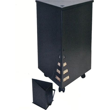 Porte-granulés triangulaire roulettes avec cruche acier anthracite h. 50 l. 36 x 32 cm.  Made in Italy