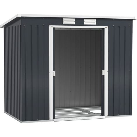 Abri 213 x 130 x 172 cm de jardin fenêtres de ventilation portes coulissantes, gris foncé, acier galvanisé (1/5)