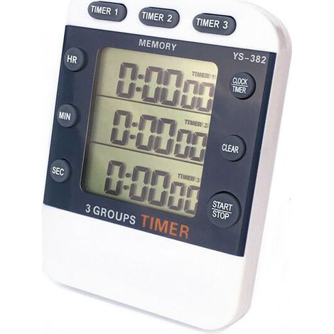 3 canaux Compte à rebours haut / bas Minuterie de cuisson Chronomètre Grand écran Volume réglable Alarme Minuterie de mémoire avec magnétique (1/4)