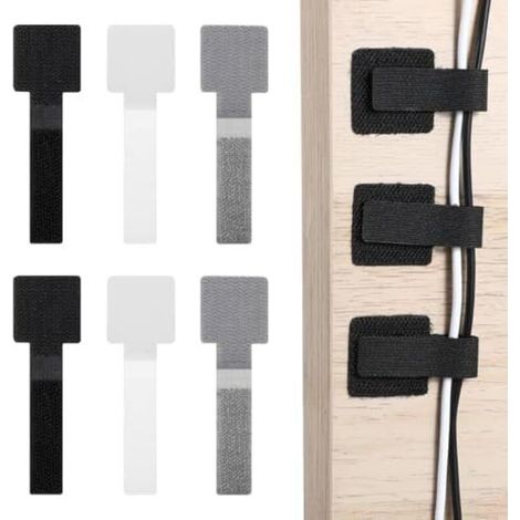 Lot de 60 attaches câble auto-adhésives réutilisables en nylon pour le bureau et la maison (argent, noir, blanc) - (1/5)