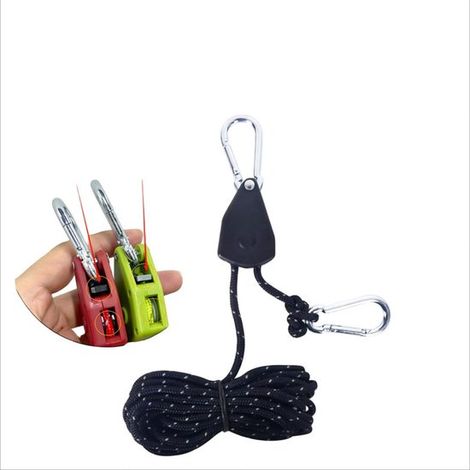 Tendeur de corde avec poulie, 4 pièces, diamètre de corde 4 mm, longueur totale 4 m, tendeur de corde pour usage extérieur, poulie pour cordes de tente, poulie (1/5)