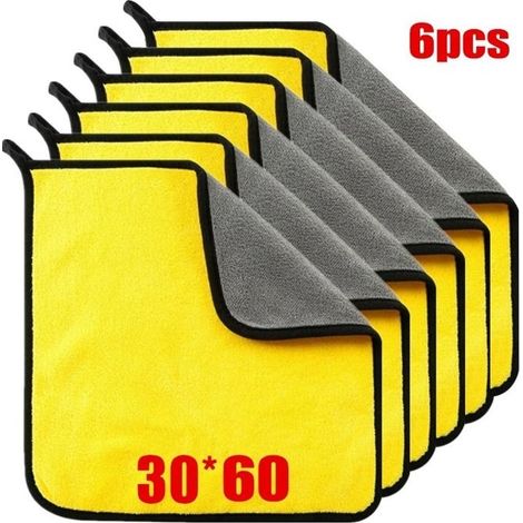 Set di 6 panni in microfibra 30x60 cm – Ultra assorbenti – Pulizia auto, carrozzeria, vetri, asciugatura rapida (1/5)