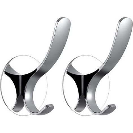 Selbstklebender Haken, kein Bohren erforderlich, Edelstahl-Badezimmerhaken, Handtuch- und Kleiderhaken, silberfarbener selbstklebender Haken, 2er-Pack (1/5)