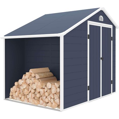 Abri de Jardin en résine Sylvana B- 5 m² avec bûches extérieures, 260 x 192 x 226 cm, Anthracite (1/5)