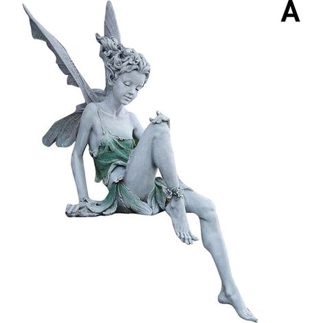 Sculpture de porche de décoration de jardin de statue de conte de fées assis en résine(blanc) (1/4)