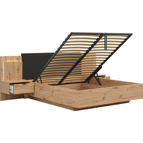 Cama arcón 160x200 con cabecero LED y enchufes USB Mao Bois