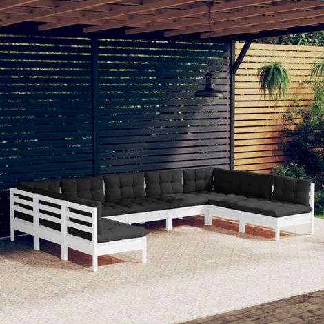 9-tlg. Garten-Lounge-Set mit Kissen Weiß Kiefer Massivholz vidaXL (1/5)