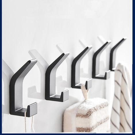 5 Pièces Crochets auto-adhésifs, Crochet Double Porte Serviette Salle de Bain, support mural auto-adhésif pour cuisine, salle de bain, bureau, placard, aluminium, noir … … (1/5)