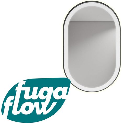 FugaFlow Eccelente Arredo Miroir ovale 80x50cm 6mm avec cadre noir et éclairage kit de fixation inclus (1/2)