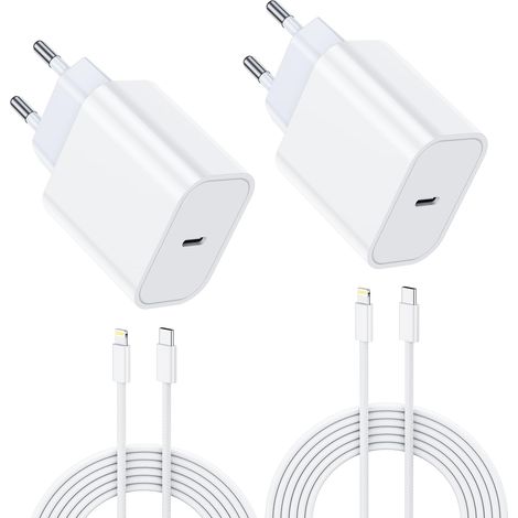 25W Chargeur Rapide, 2PCS Chargeur Rapide 14/14 Plus/14 Pro/14 Pro Max/13/12/11/SE/X/XS/XR SE 8 7 6, USB C Prise et 2M Cable Secteur C-to Lightning Mural Alimentation Adaptateur (1/5)