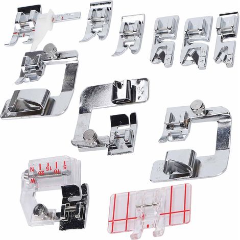 Lot de 11 pieds presseurs pour machine à coudre : ourlet roulé, lisière parallèle, accessoires de remplacement (1/5)