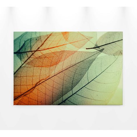 Tableau feuille coloré vert orange | Tableau sur toile idéal couloir cuisine & bureau | Tableau automne chambre adulte 0,9 x 0,6 m (1/5)