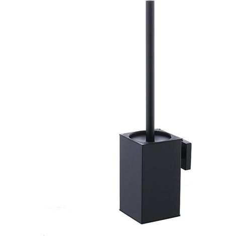 Brosse WC et support en acier inoxydable, montage mural, long manche, brosse WC carrée, nettoyeur robuste pour salle de bain, avec brosse amovible en plastique (noir) (1/5)
