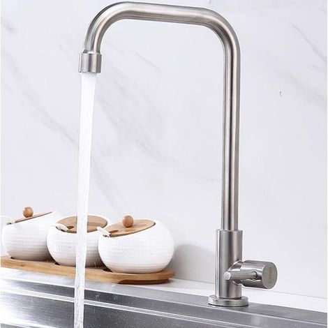 MINKUROW Grifo De Cocina De Agua Fría Individual, Grifo De Fregadero De Cocina De Una Sola Palanca, Acero Inoxidable (1/4)