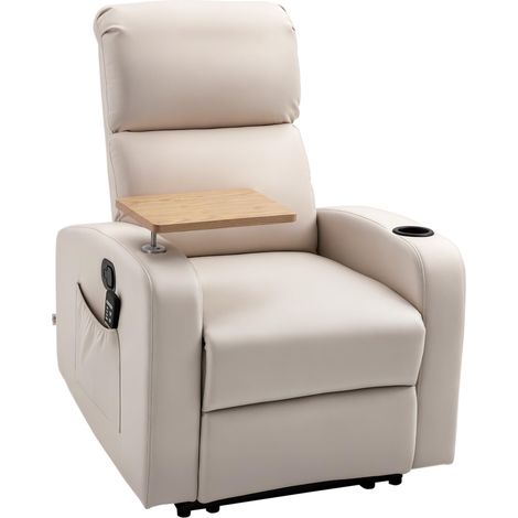 Fauteuil de Relaxation Fauteuil de Massage inclinable avec Tablette, Poches latérales et Télécommande Chaise TV pour Salon et Chambre, Tissu en Microfibre Beige (1/5)