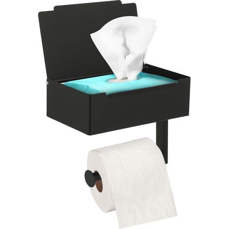 Porte-rouleau de papier toilette en acier inoxydable, type étagère-Noir incrusté (1/5)