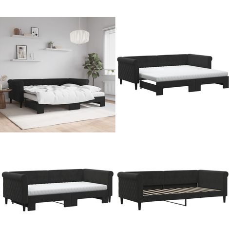 Tagesbett Ausziehbar mit Matratzen Schwarz 90x190 cm Samt - Schlafsofa - Sofa-Bett (1/5)