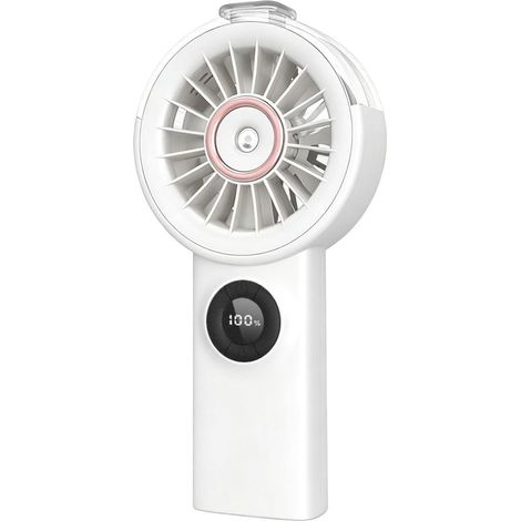 Ventilateur Brumisateur Portable Rechargeable 100 Vitesses Régulation Digitale Appareil de Rafraîchissement Personnel Bureau Blanc 7,01 Pouces - (1/5)