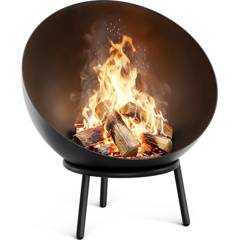 blumfeldt Fireball 66 cm Feuerstelle – Stahl-Feuerschale mit kippbarem 2-in-1-Design, 3 mm dicker Stahl, stabile Basis, Ascherost, Schürhaken & Regenschutz