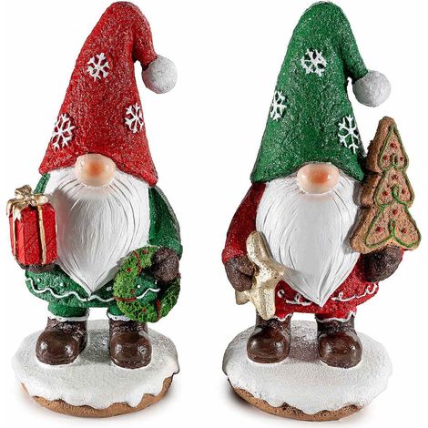 Gnomes de Noël en résine, bonnet décoré de biscuits en pain d'épice et paillettes, lot de 2