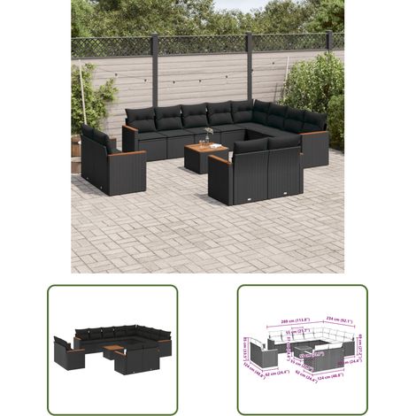 The Living Store 13-tlg. Garten-Sofagarnitur mit Kissen Schwarz Poly Rattan - Gartenmöbel Set - Outdoor Möbel - Rattan Sofa - Esstisch - Lounge Set (1/3)