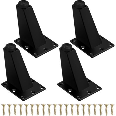 4Pcs Pieds de Meuble à Toute Épreuve Pieds de Table en Métal Pieds de Meubles Réglable Jambes de Canapé Pieds de Table Obliques avec Plaque de Montage et Vis pour Commode de Placard, 75mm Noir Mat