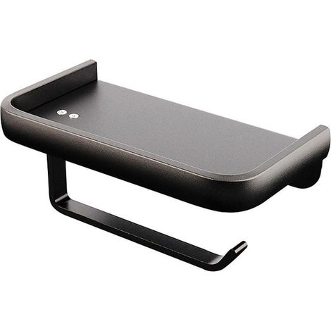 Porte-papier toilette mural en aluminium non perforé, support pour téléphone portable, noir (1/5)