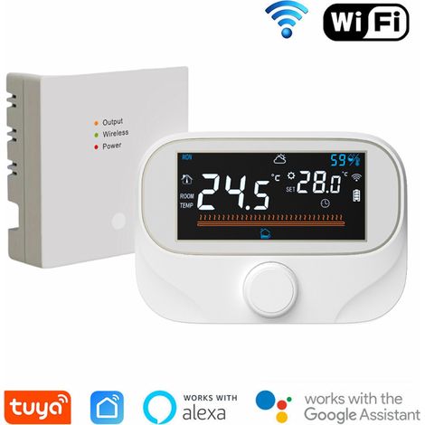 Thermostat Intelligent WiTH3-WIFI pour Chaudière Murale, Capteur Blanc, RF Sans Fil 1-à-1, Installation sans Câblage, Contrôle de Température Constante (1/2)
