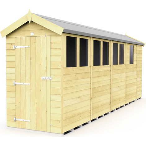 4 x 17 Feet Apex Shed - Single Door With Windows - Wood - L503 x W118 x H217 cm