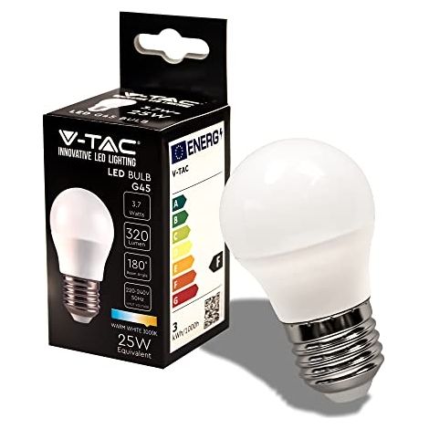 V-TAC AMPOULE LED CULOT E27 3,7W (ÉQUIVALENT 25W) G45 - 320 LUMEN - 3000K BLANC CHAUD - OUVERTURE DU FAISCEAU LUMINEUX 180° - EF